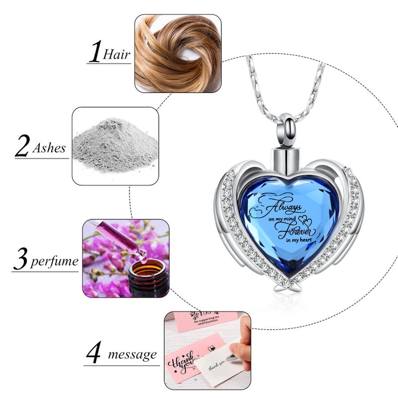 Imrsanl Cremation Jewelry for Ashes Pendant - Crystal Heart Urn Necklace with Mini Keepsake Urn Memorial Ash Jewelry (Always Blue) - Image 4
